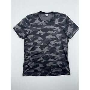 Gymshark Shirt Mens Med Black Gray Camo Arrival Performance Workout Training Gym